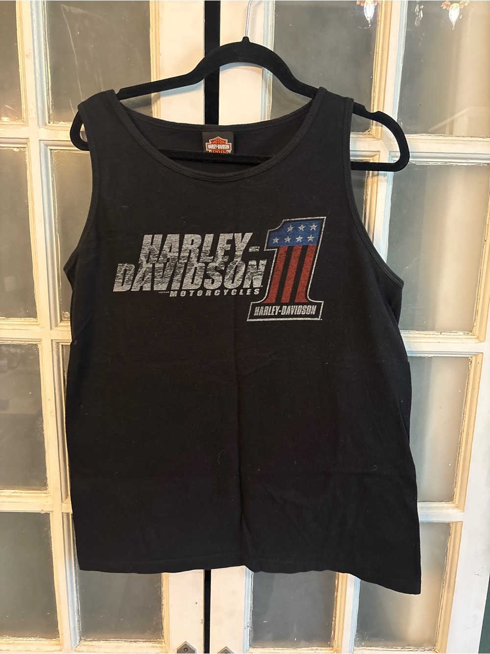 Harley-Davidson Fort Worth Black Tank with Patriotic '1' Graphic